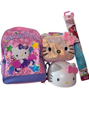 Hello Kitty Pink and Purple Backpack, lunchbox, kite & Bow Helmet Set